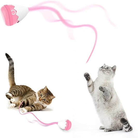 Cat Toys Interactive for Indoor Cats, Automatic Cat Wand Toy Silicone Tail Teaser Toy 2 in 1, Rechargeable Exercise Toy for Kitten-Pink