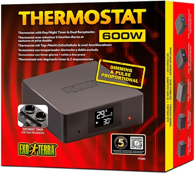 Exo Terra Thermostat for Reptile Terrariums with Day and Night Timer and Dual Receptacles