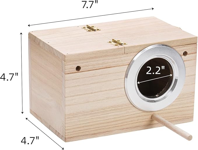 2 Pack Parakeet Nest Box, Natural Wood Bird Nesting Box, Small Bird House Breeding Box for Budgie Lovebirds, Cockatiel, Parrots Mating, Aviary, 7.7×4.7×4.7 Inches