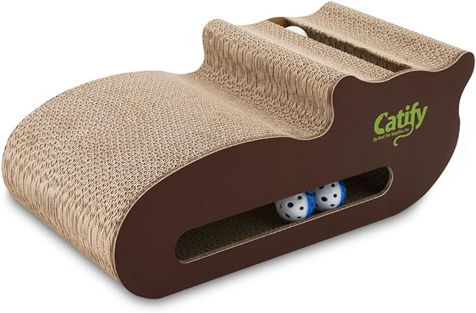 Best Pet Supplies Corrugated Cardboard Cat Scratcher Refill Pads, Lounger, and Fun Interactive Scratching Boards, Claw Safe, Durable, Natural Recycled Materials, Supports Active Play - Cat-Shape