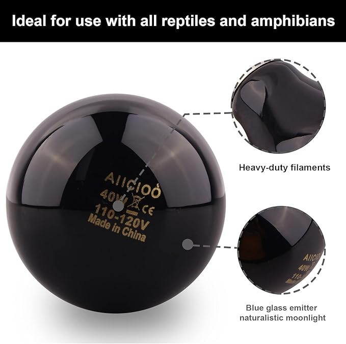 Reptile Heat Lamp - 40 Watt Reptile Night Heat Bulb Terrarium Moon-Like Light Bulb for Bearded Dragon Gecko Snake Turtle and Lizard