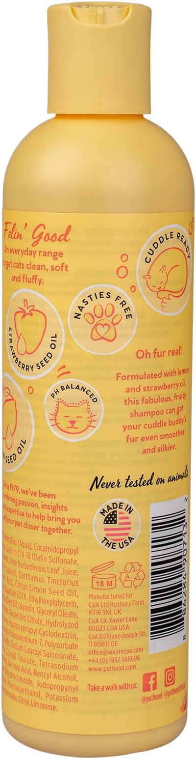 PET Head Felin' Good Shampoo for Cats 10.1 fl. oz. Fruity Scent. Softens and nourishes The Coat. Hypoallergenic with Natural and Vegan Ingredients. Gentle Formula for Cats and Kittens. Made in USA