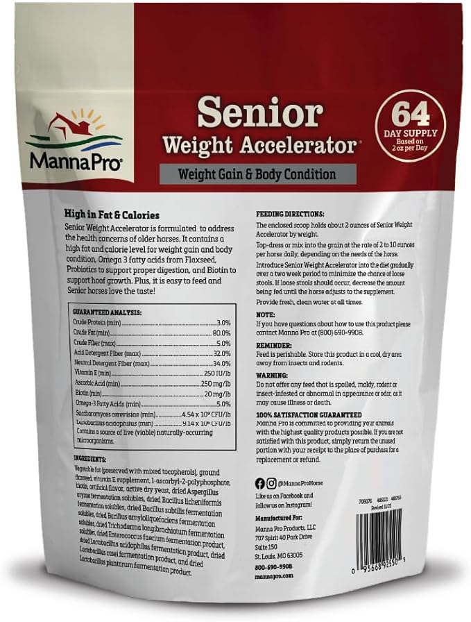 Manna Pro Weight Accelerator for Senior Horses | Made with Omega 3 Fatty Acids from Flaxseed | 8 Pounds