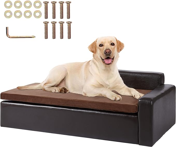 VEVOR Pet Sofa, Dog Couch for Large-Sized Dogs and Cats, Soft Leather Dog Sofa Bed, 110 lbs Loading Cat Sofa, Black