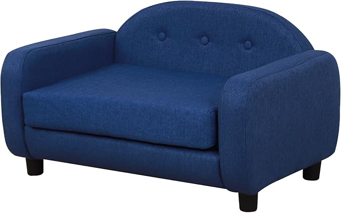 Dog Sofas and Chairs for Small Pet/Cat Sofa Bed with Wooden Frame/Bed for dogs with Linen Fabric/Cat Sofa Chair with Cushion/Dog Couch for Small Dog Rest Using (Blue)