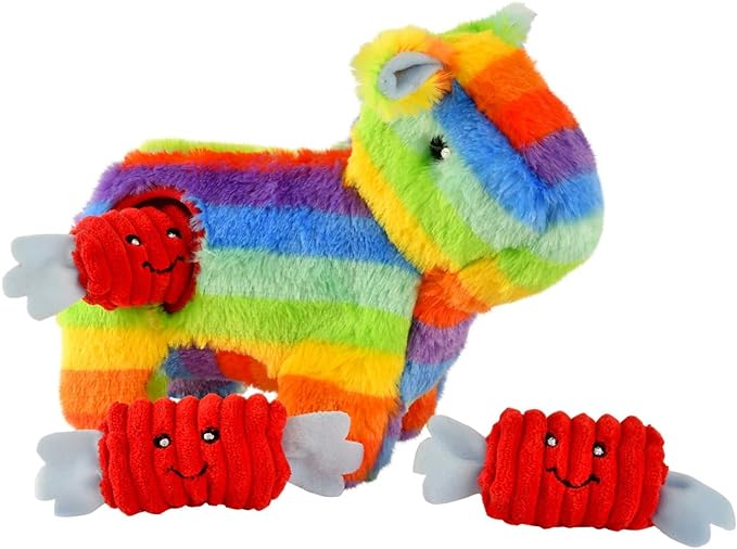 ZippyPaws Burrow - Candy & Piñata Dog Burrow, Rainbow Dog Toy With Squeakers, Plush Dog Toys for Aggressive Chewers, Summer Dog Toys, Rainbow Dog Pride Accessories