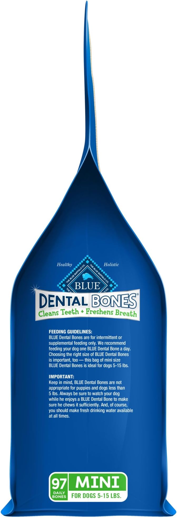 Blue Buffalo Dental Bones Mini Natural Dental Chew Dog Treats, (5-15 lbs) 27-oz Bag Value Pack