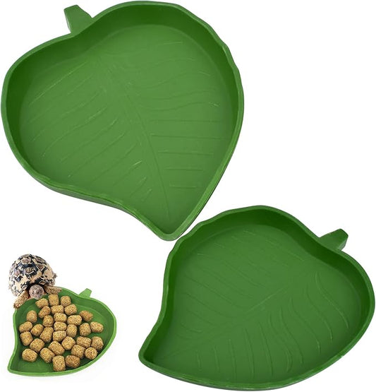 Leaf Shape Reptile Food Water Bowl 2 Pieces Reptile Plate Dish Drinking Bowl for Tortoise Corn Snake Crawl Pet Drinking and Eating, 2 Sizes