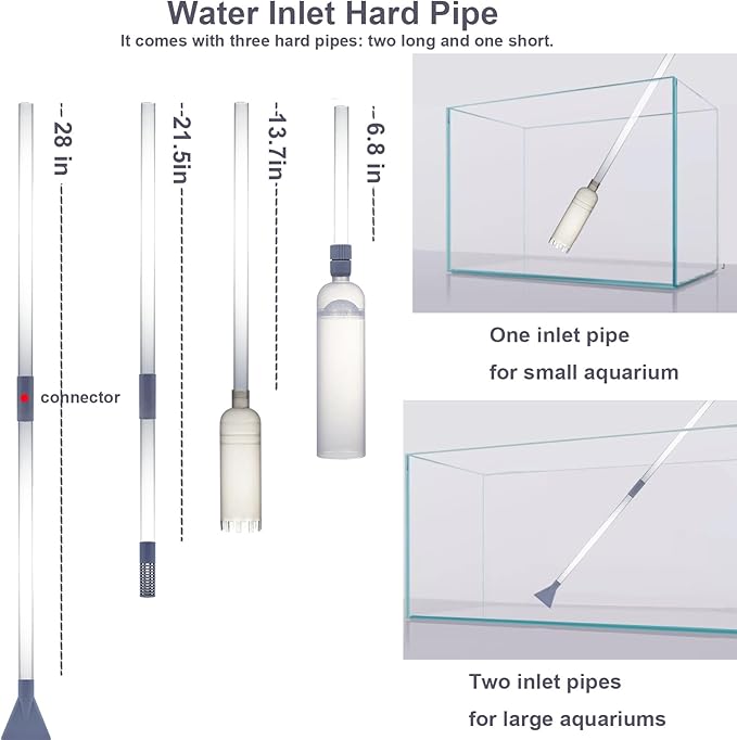 Aquarium Siphon Vacuum Cleaner Kit with Dual Vacuum Tubes for Various Tank Sizes and One Fish Net, Aquarium Gravel Vacuum Cleaner