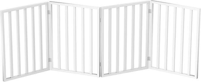 Pet Gate - 4-Panel Indoor Foldable Dog Fence for Stairs, Hallways or Doorways - 72x24-Inch Retractable Wood Freestanding Dog Gates by PETMAKER (White)