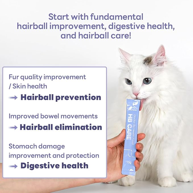 DoctorBy HB Care Hairball Supplement for Cats– Korean Made Hairball Relief Furball Control Remedy & Digestive Support Supplements with Omega-3, Chitosan-30 Individuallly Packaged (1 Pack, 30 Count)