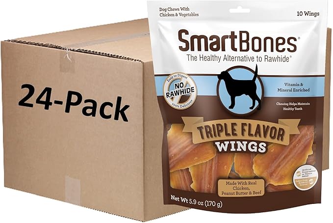 SmartBones No Artificial Colors or Preservatives Rib and Wing Chews, Treat Your Dog to a Fun Shapped Triple Flavor Chew