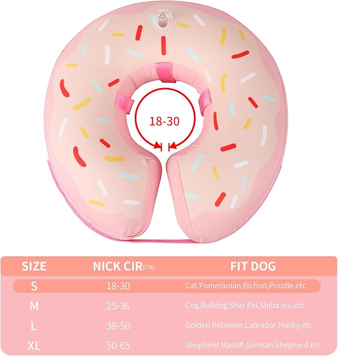 Waterproof Inflatable Dog Cone,Adjustable Recovery Collar for Dogs After Surgery,Prevent from Biting & Scratching,Not Block Vision (Donut Pink S)