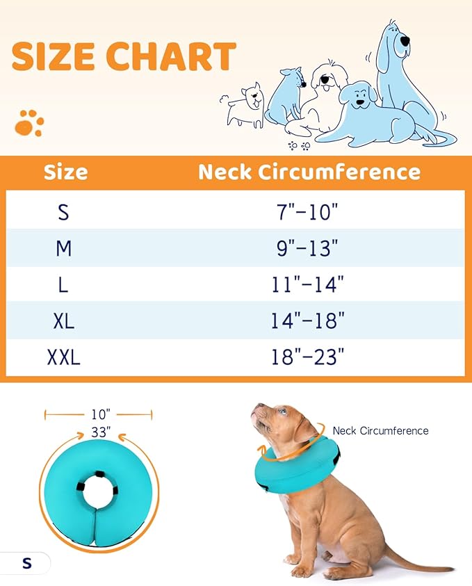 Supet Inflatable Dog Cone Collar Alternative after Surgery, Dog Neck Donut Collar Recovery E Collar to Stop Licking, Soft Dog Cone for Small Puppies Cats Medium Dogs