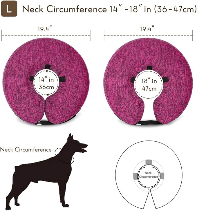 MIDOG Dog Cone Collar, Inflatable Dog Neck Donut Collar Alternative After Surgery, Soft Protective Recovery Cone for Small Medium Large Dogs and Cats Puppies - Alternative E Collar (Rose, L)