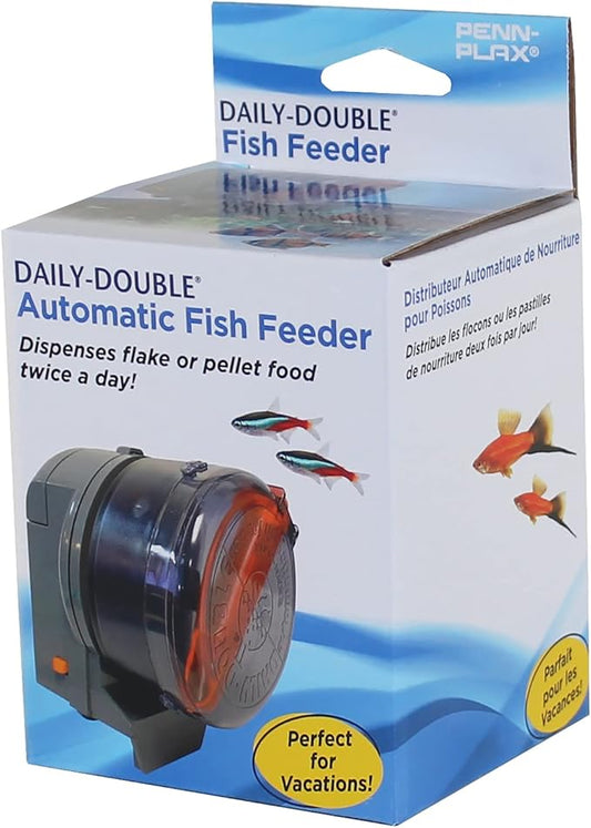 PENN-PLAX Daily-Double Automatic Fish Feeder for Aquariums – Battery Operated (AA) – Features On/Off Switch – Perfect for Vacations, Holidays, and Weekend Travel