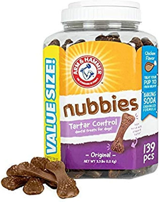 Arm & Hammer for Pets Nubbies Tartar Control Dental Treats for Dogs, Value Pack, 139 Pieces | Dental Chews Fight Bad Dog Breath, Plaque & Tartar | Chicken Flavor