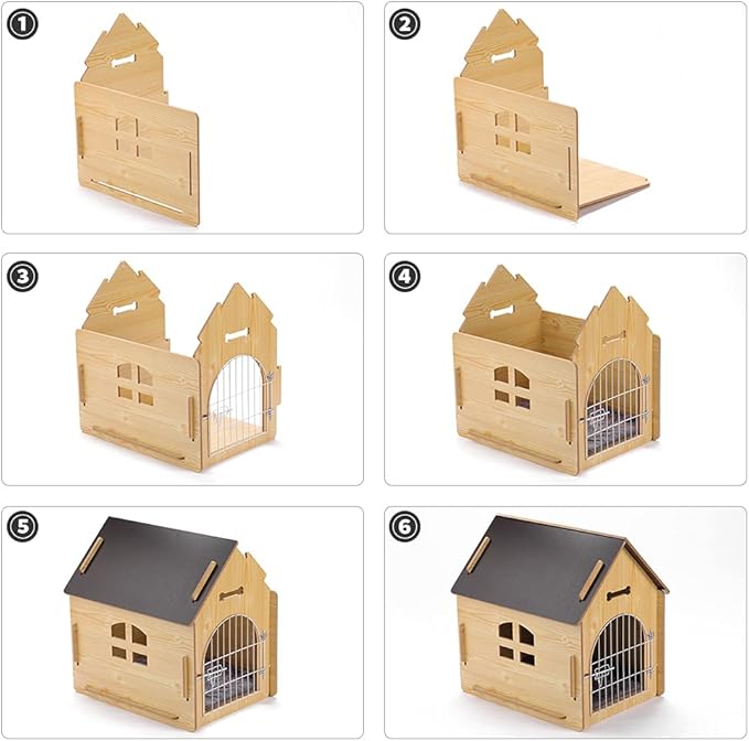 Wooden Pet House with Roof for Dogs Indoor and Outdoor Use, Easy Assemble Breathable Dog Crate for Small Medium Dog Cat, Dog Kennel for Playing and Resting