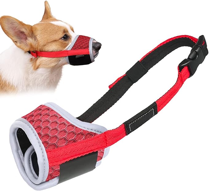 Dog Muzzle Anti Biting Barking and Chewing with Comfortable Mesh Soft Fabric and Adjustable Strap, Suitable for Small, Medium and Large Dogs(Red(3D Mesh),XS)