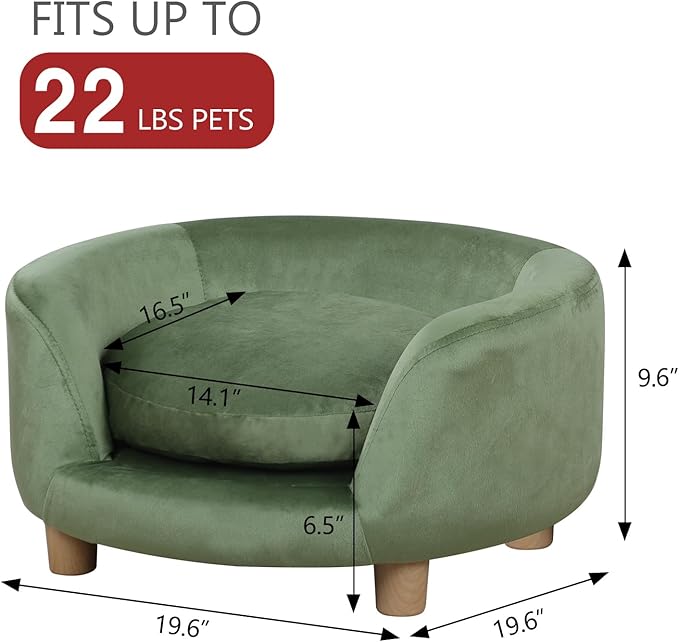 Dog Sofas and Chairs for Small Pet/Dog Sofa Chair with Soft Velvet Fabric / /Wooden Frame Cat Sofa Chair/Dog Sofa Bed with Washable Cushion for Small Dog Rest Using (green)