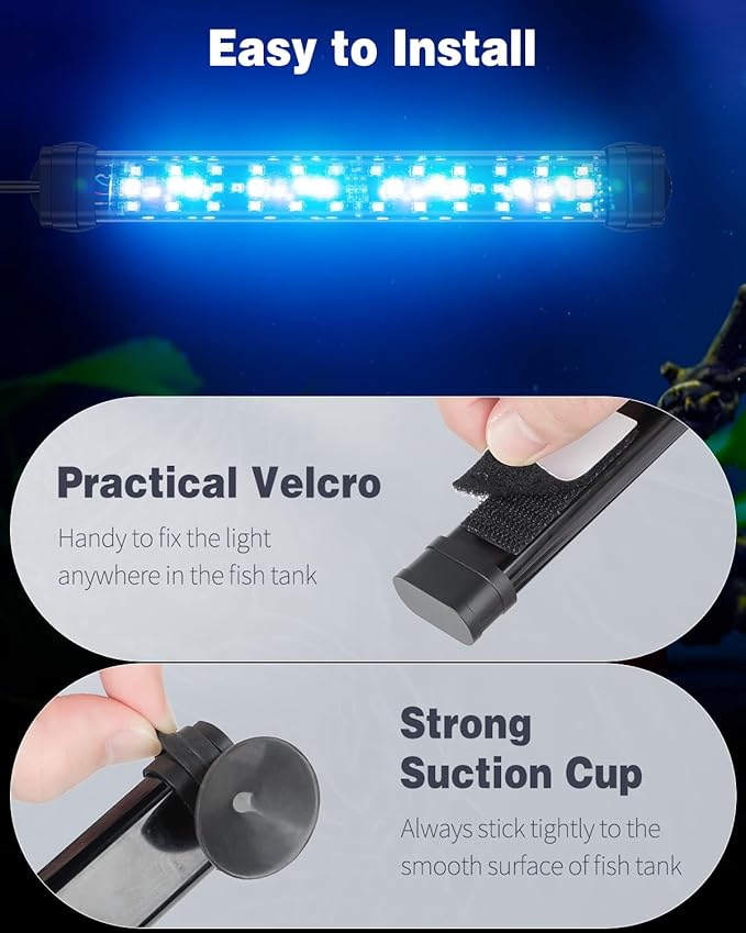 Pawfly 5 W Aquarium LED Light 8 Inch 24/7 Fish Tank Light with Full Spectrum Brilliant White Blue Red Green Lights Multi-Colored LEDs with D/N Mode Single Color Effects Timer and Adjustable Brightness