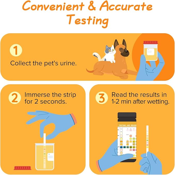Easy@Home Pet Diabetes UTI Urine Test Strips 50 Counts, 10-in-1 Dog & Cat Urinalysis Kit Testing Glucose/Blood/Ketone/Bilirubin/pH/Protein/Urobilinogen/Nitrite/Leukocytes/SG