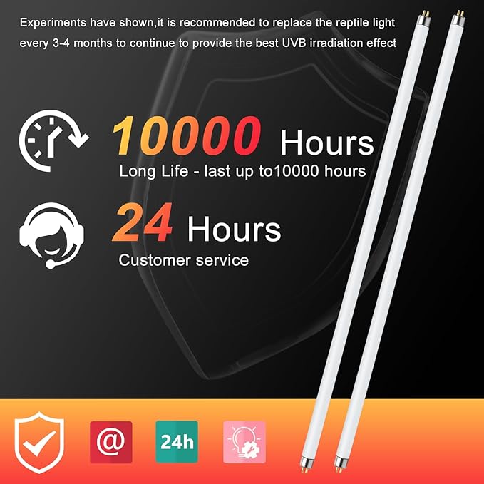 LUCKY HERP 2 Pack T5 UVB 10.0 Reptile Light 39W, UVA UVB Fluorescent Lamp Tube, UVB Lighting Bulb for Turtles, Chameleon, Tortoises, Lizard