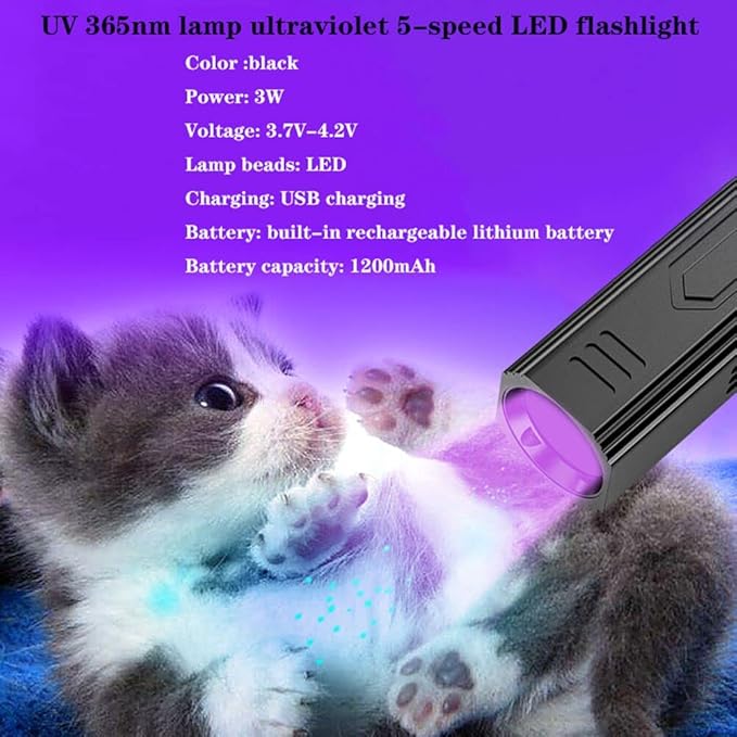 Wood's UV Lamp,Portable 365nm Pet Cat Dog UV Black light Flashlight Cat Ringworm Detector,Doctor Pet Urine Detector for Analyzing Skin Dog Cat Care Bed Bug Inspection