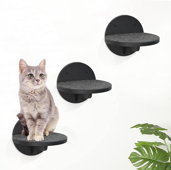 Y&ME YM 3-Packs Cat Climbing Shelves Wall Mounted, Cat Wall Steps Shelves, Cat Wall Shelves with Scratching Pad, Cat Wall Furniture for Cats Sleep Climb Play, Cat Shelves Cat Stairs Cat Ladder (Black)