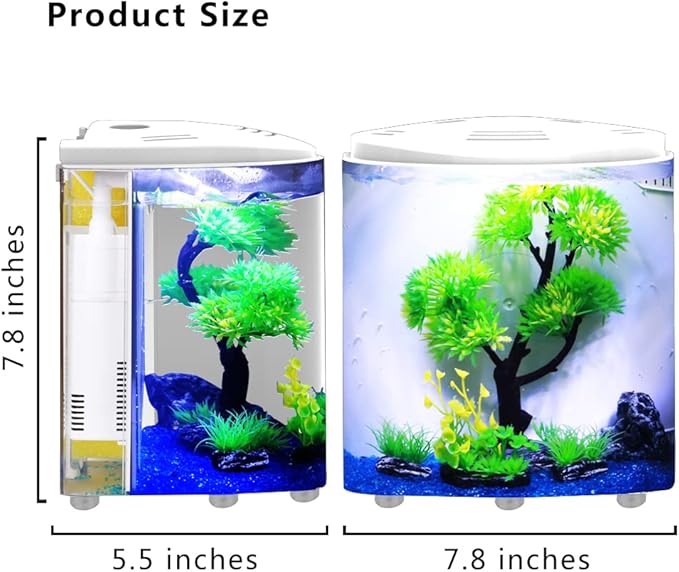 Small Fish Tank 1.2 Gallon Betta Fish Tank with Filter and Light for Shrimp, Jellyfish, Goldfish, Aquarium Starter Kit for Home, Office, Room, Decorative Desktop