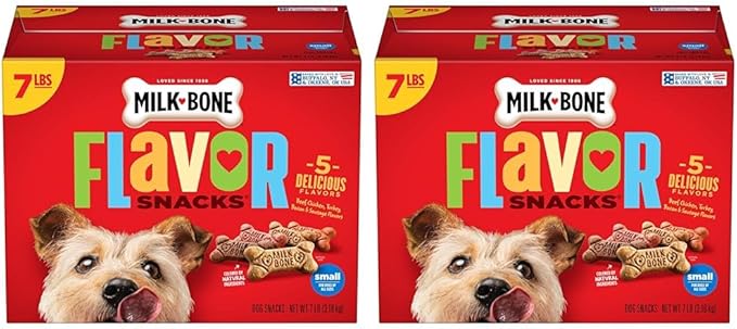 Milk-Bone Flavor Snacks Dog Treats, Small Biscuits, 7 Pound Crunchy Texture Helps Reduce Tartar (Pack of 2)