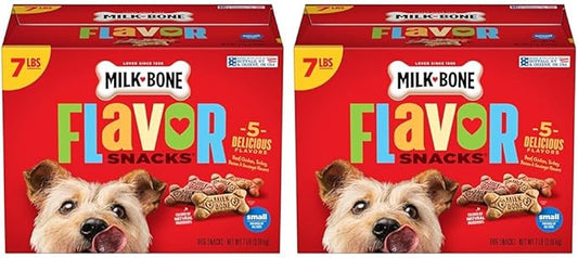 Milk-Bone Flavor Snacks Dog Treats, Small Biscuits, 7 Pound Crunchy Texture Helps Reduce Tartar (Pack of 2)