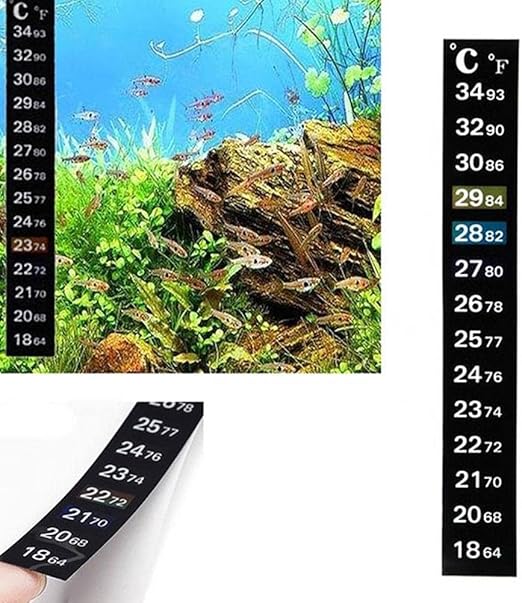 Black Digital Temperature Sticker, Adhesive Thermometer Strip Aquarium Thermometer Sticker, Thermometer Strips in Degree Fahrenheit and Celsius Display Aquarium Thermometers for Fish Tank and Aquarium