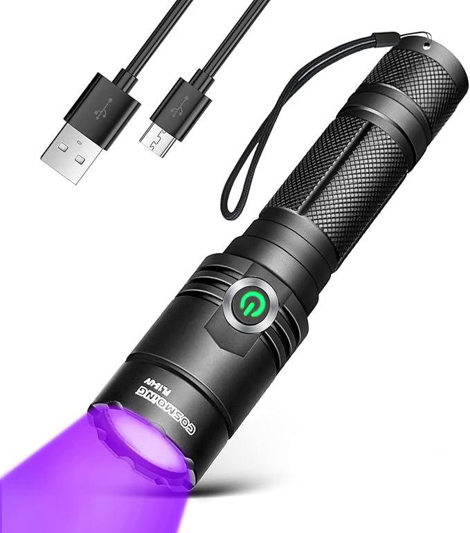 395nm UV Flashlight, COSMOING Upgrade Rechargeable Black Light, LED Ultraviolet Flashlight IP65 Waterproof Pet Urine Detector for Dog Cat Stains, Scorpion, Bed Bug, Household