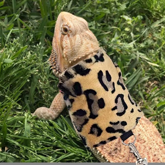 Lizard Clothes with Leash for Real Lizard,Bearded Dragon Harness and Leash Set,Leopard Gecko Costume,Reptile Hoodies Apparel for Skin Protection (Leopard)