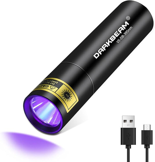 DARKBEAM Flashlight UV Black Light 395 NM, Mini but Powerful USB- C LED Rechargeable Woods Lamp, Ultraviolet Flashlights for Pet Dog Urine, Stains Detection/Resin Curing/Fluorescent Agent