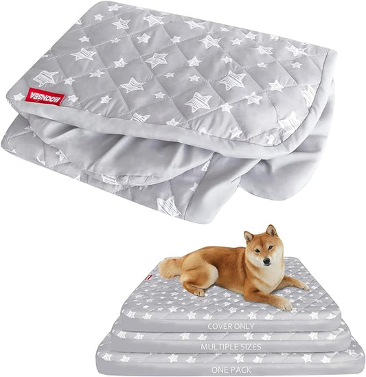 Dog Bed Covers Replacement Washable Pet Hair Easy to Remove, Waterproof Dog Bed Covers Noiseless Quilted, Pet Bed Cover Lovely Grey Star Print, Puppy Bed Cover 27x36 Inches, for Dog/ Cat, Cover Only