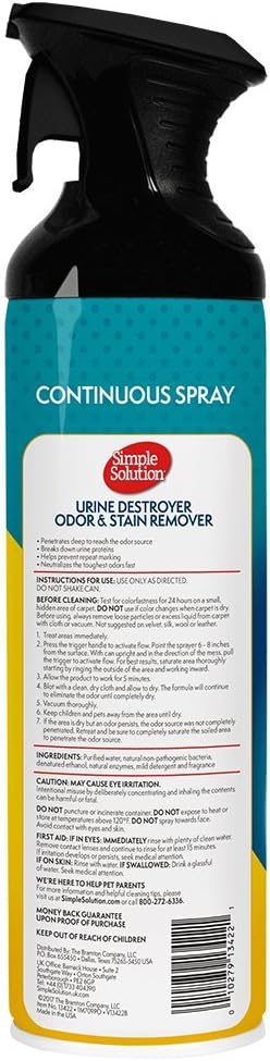 Simple Solution Urine Destroyer Enzymatic Cleaner | Pet Stain and Odor Remover with 2X Pro-bacteria Cleaning Power | 17 Ounces