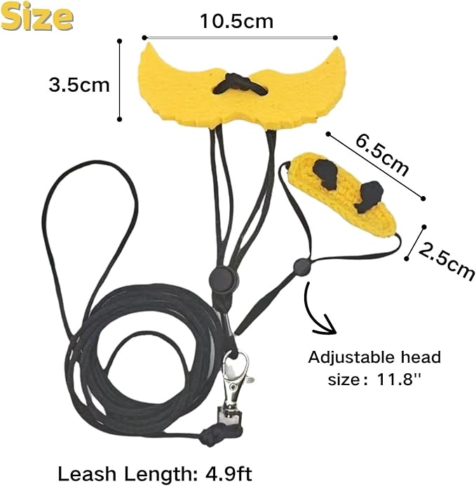 Bearded Dragon Harness and Leash Set - Adjustable Lizard Traction Rope with Wings Knitted Bee Hat Outdoor Walking Leash Escape Proof Reptile Bee Costume Accessories for Lizard Small Pets (Yellow)