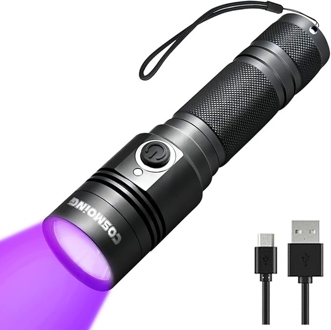 395nm UV Flashlight, Rechargeable Black Light Flashlight, LED Flashlight IP65 Water-Resistant Pet Urine Detector for Dog Cat Stains, Scorpion, Bed Bug, Household