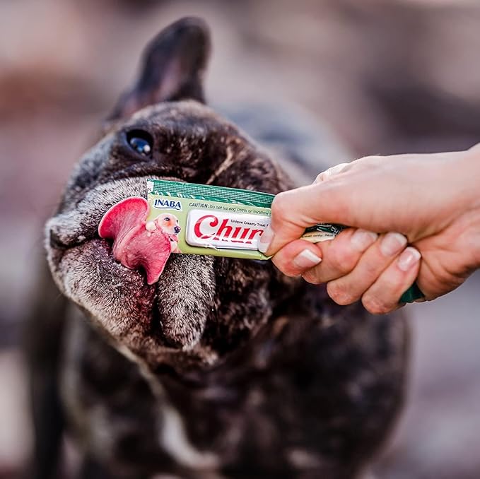 INABA Churu Meal Topper for Dogs, Complete & Balanced, Creamy, Lickable Purée Dog Food Topper, 0.5 Ounce Tube, 12 Tubes (4 per Pack) Chicken with Cheese Recipe