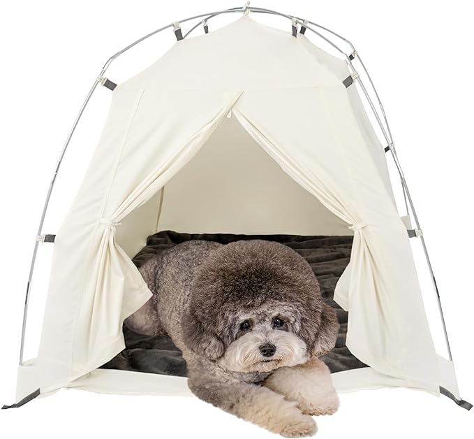 DDASUMMI Portable Pet Teepee Waterproof & Durable PE Floor Mat Dog & Cat House for Indoor/Outdoor, Camping Dog Tent Stable and Comfortable for Pets (Ivory, XL)