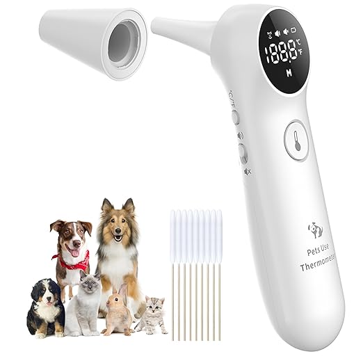 Pet Ear Thermometer for Dogs, Cats, and Livestock, Long Probe Designed, ℃/ ℉ Convert and Sound Switch Dedicated Button, 1 Second Measurement, 20 pcs Pet Swabs Included