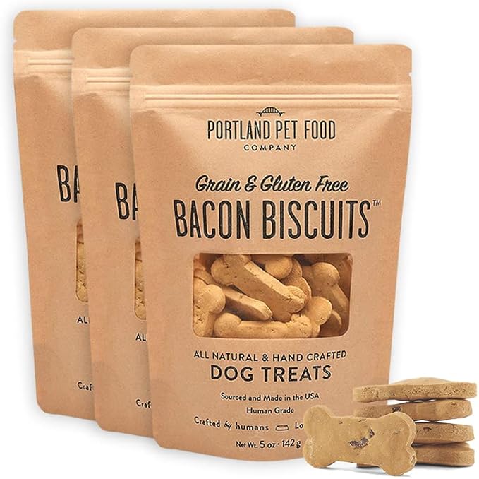 Portland Pet Food Company Bacon Healthy Dog Treats Multipack - Grain-Free, Human-Grade, Bacon Treats for Dogs - All Natural Dog Training Treats & Biscuits Made in The USA Only 3-Pack (5 oz)