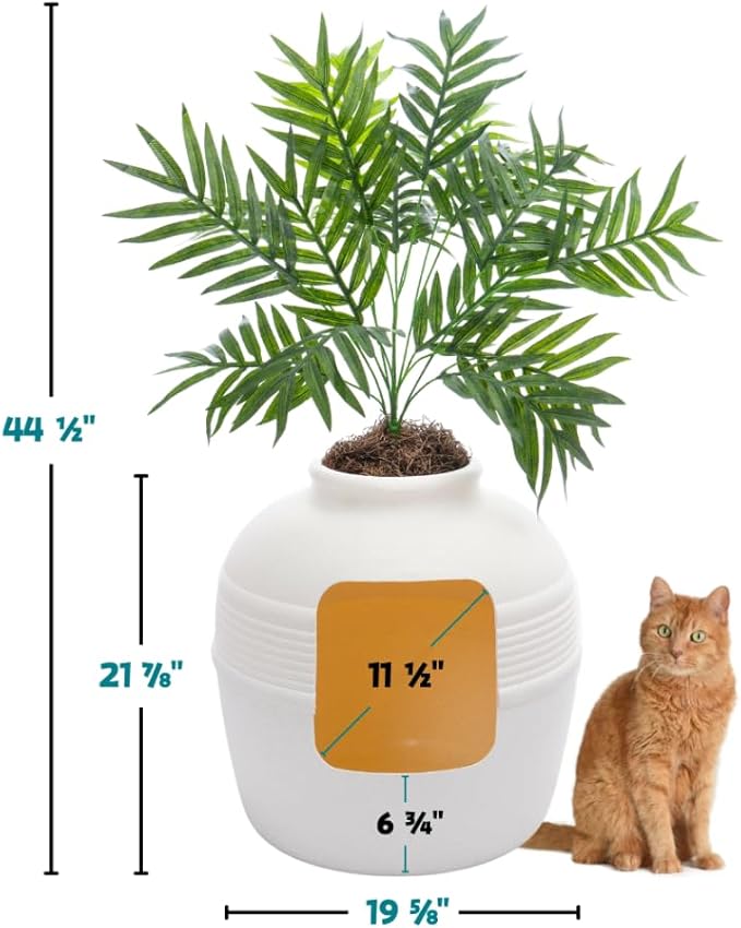 Good Pet Stuff, The Original Hidden Litter Box Base Kit, Round Enclosed Cat Litter Box Planter with Artificial Plants, Vented Carbon Odor Filter System, Florist Moss, Easy to Clean, White Birch