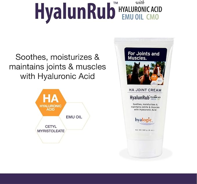 Hyalogic HA Joint Cream for Horses 6 oz Hyaluronic Acid Soothes Equine Joints and Muscles - HyalunRub