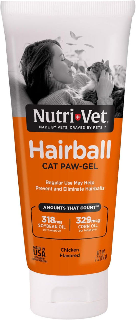 Nutri-Vet Cat Hairball Support Paw Gel | Hairball Remedy for Cats | Tasty Chicken Flavor | 3 Ounce Tube