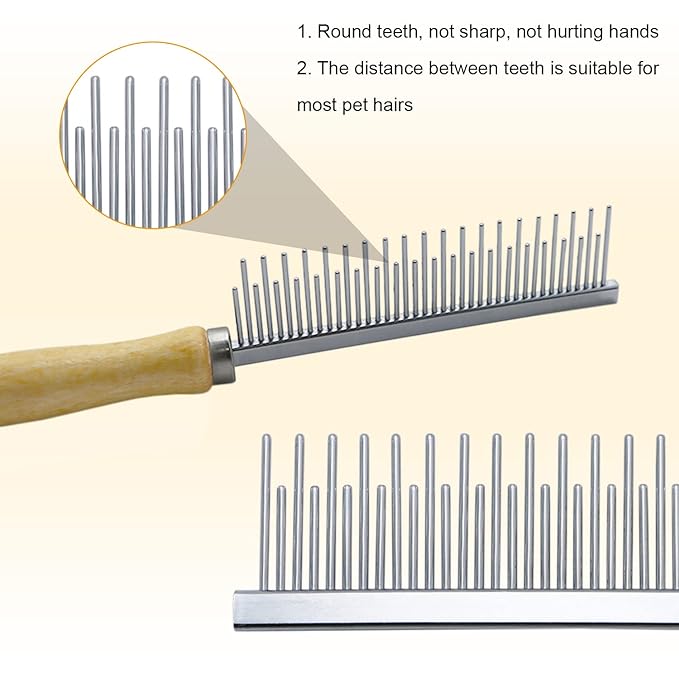 Wooden Handle Grooming Comb for Dogs Cats Pet（Multitooth）