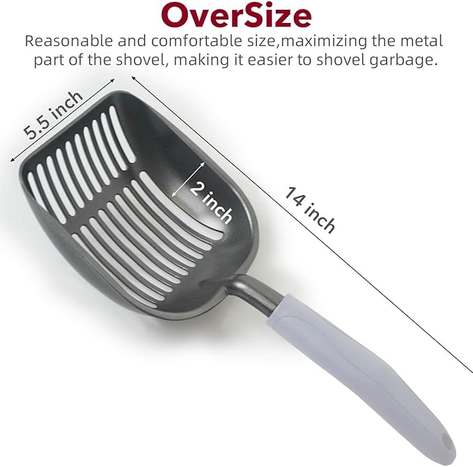 Metal Cat Litter Scoop - Non Stick Aluminum Alloy Aluminum cat Litter Scooper, Solid and Durable Oversized Metal Litter Scoops, Solid Metal, Fecal screening, Solid Handlel Grey