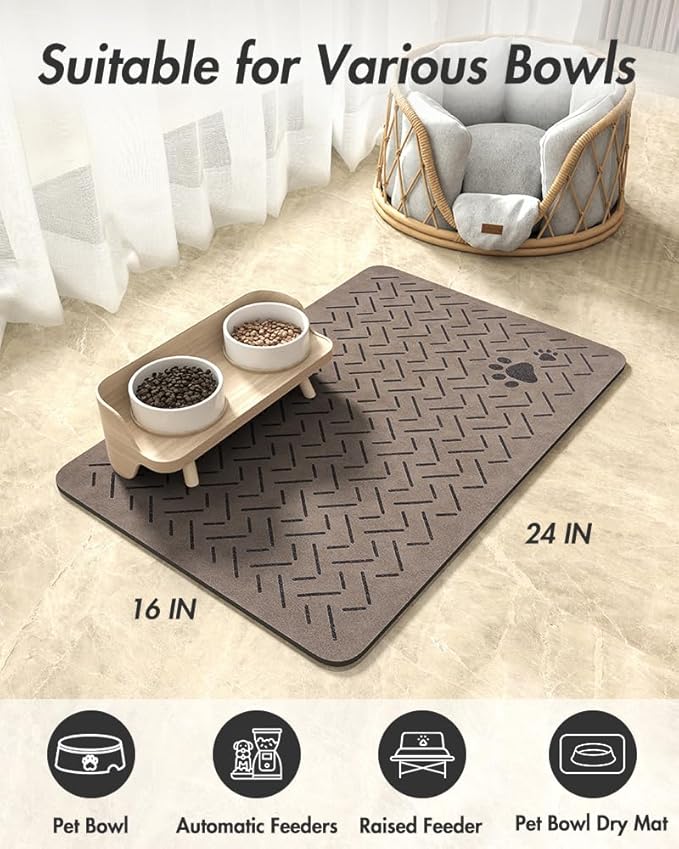 MontVoo-Absorbent Pet Feeding Mat-No Stains Quick Dry Dog Mat for Food and Water Bowl-Rubber Backing Dog Food Mat Dog Water Dispenser Mat-Dog Accessories Pet Supplies-Dog Water Bowl for Messy Drinkers